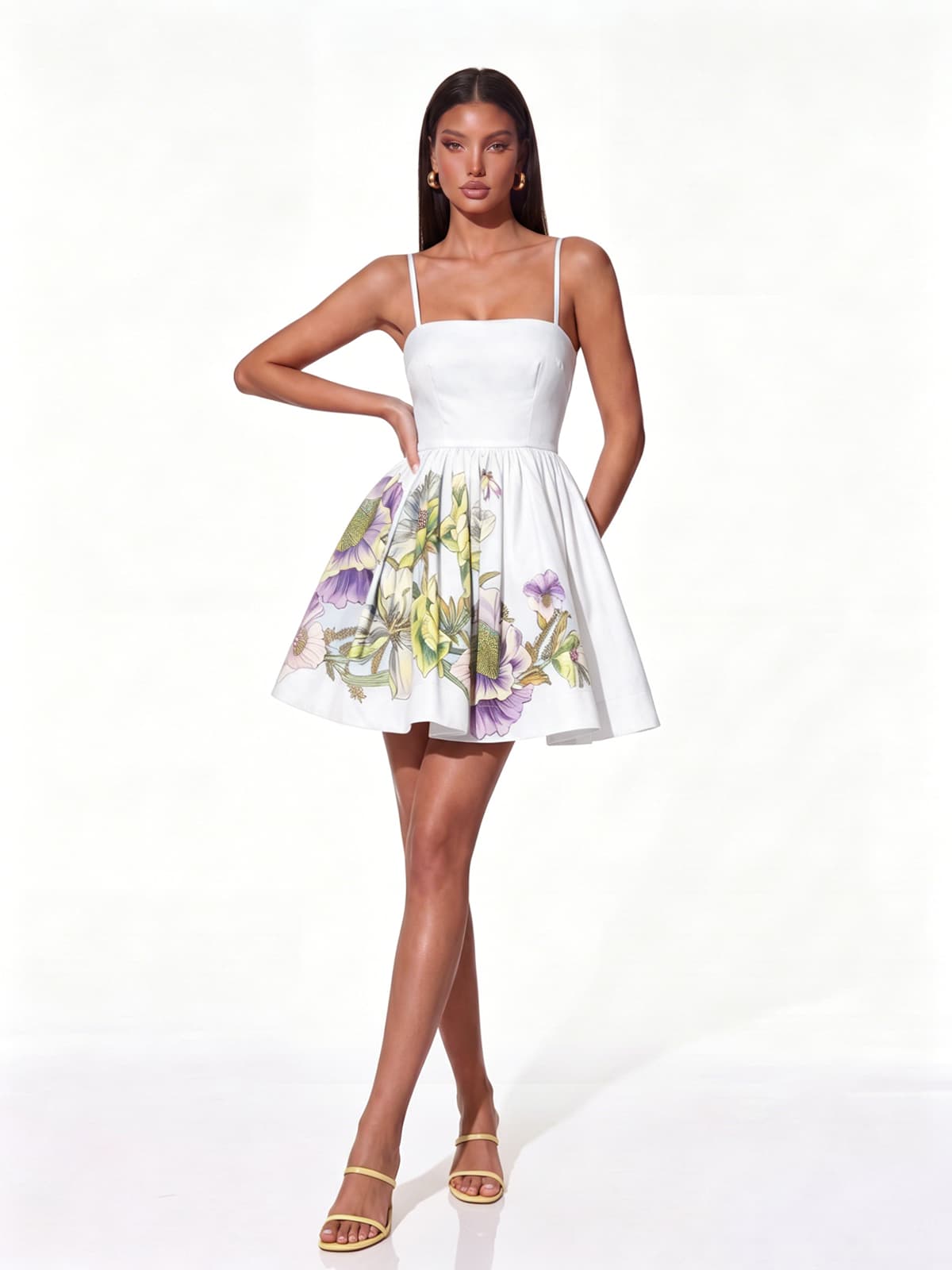 Kelora Spaghetti Floral Mini Dress In White