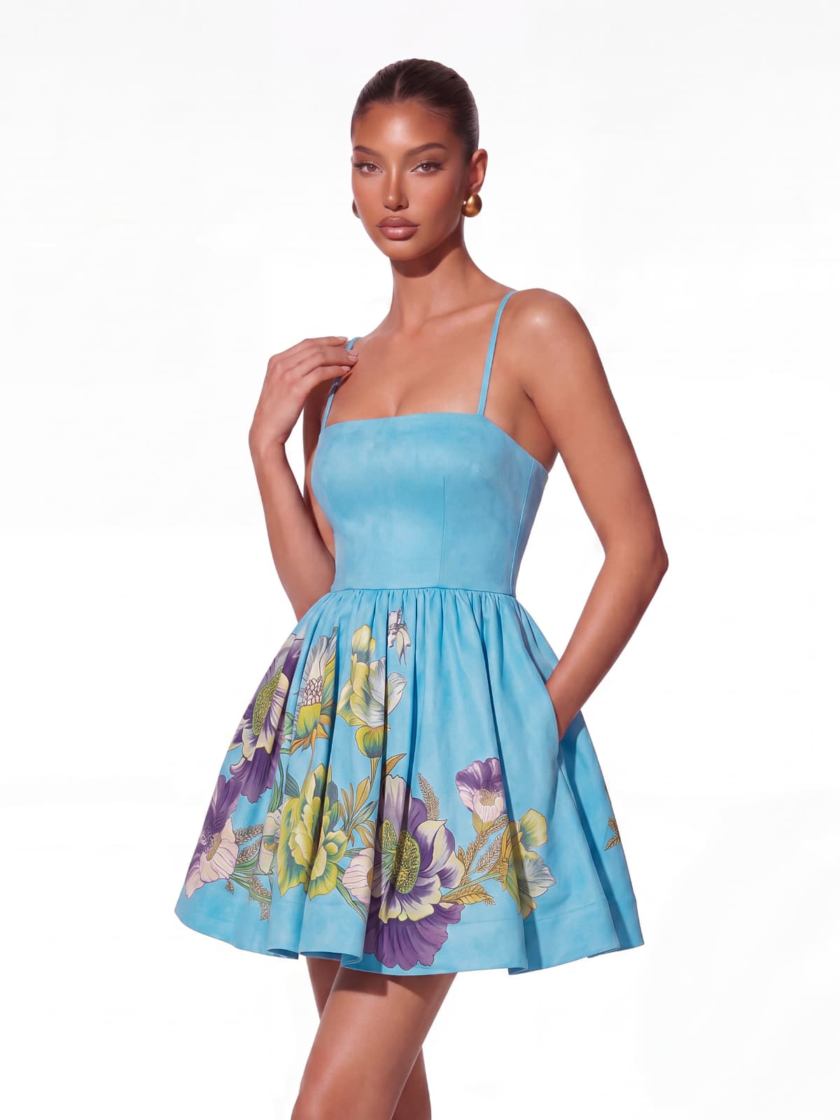 Kelora Spaghetti Floral Mini Dress In Blue