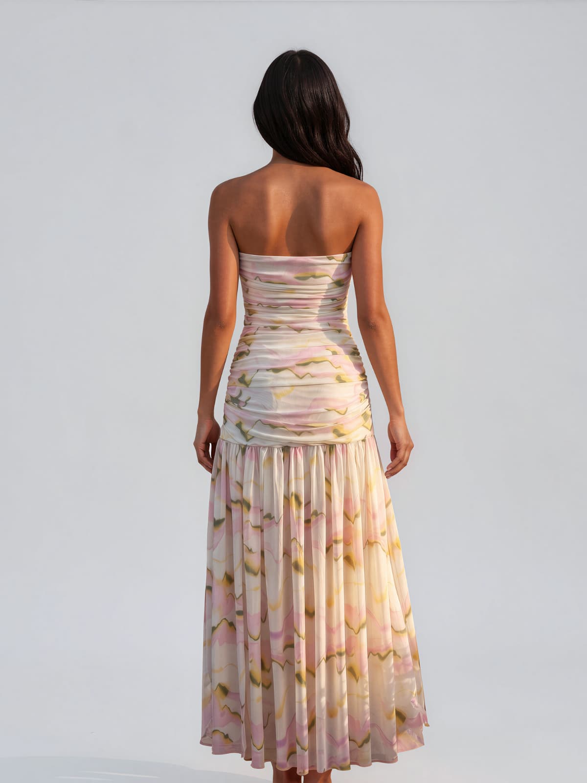 Kelric Strapless Ruched Printed Maxi Dress