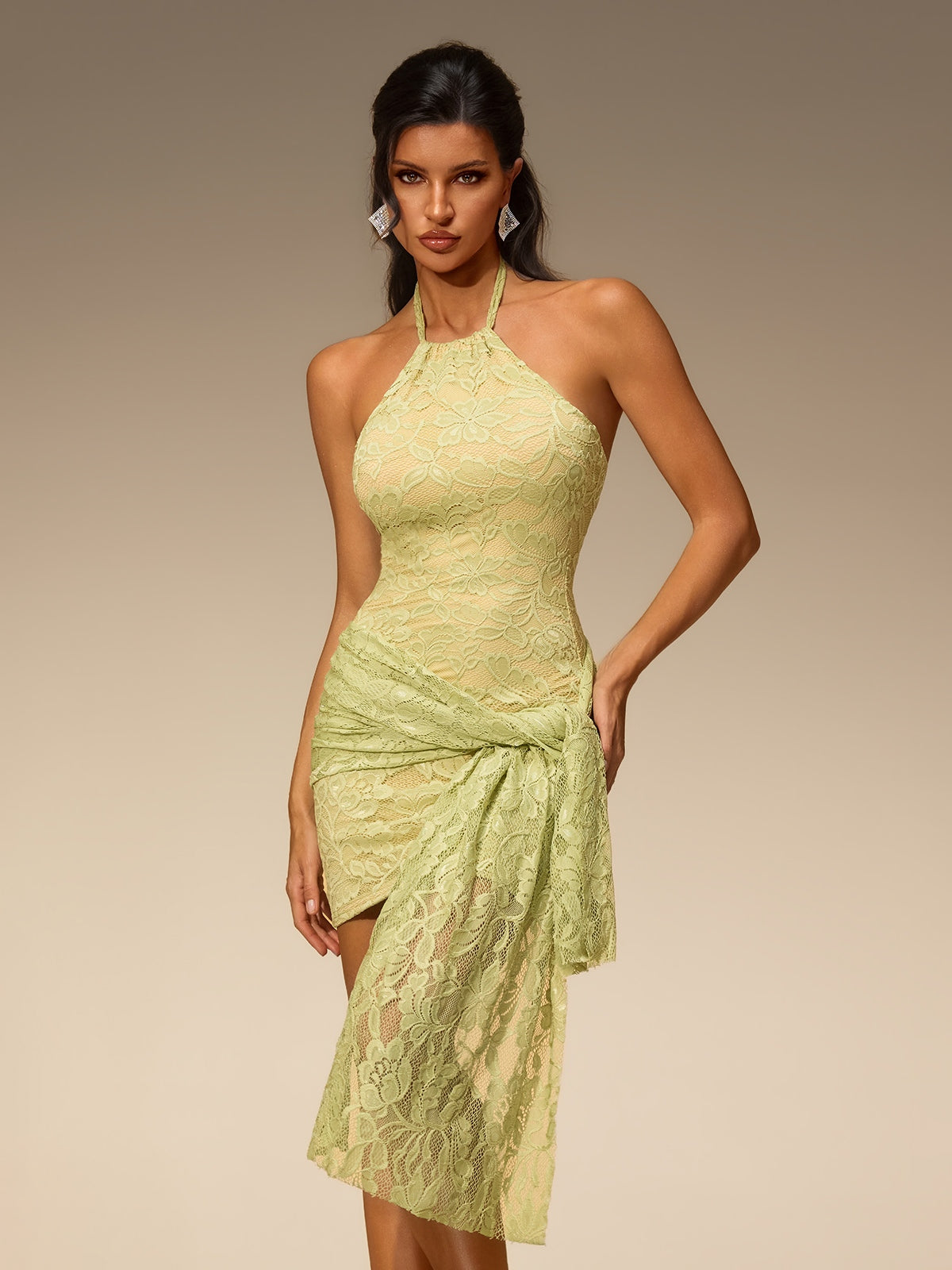 Korvex Halterneck Lace Mini Dress
