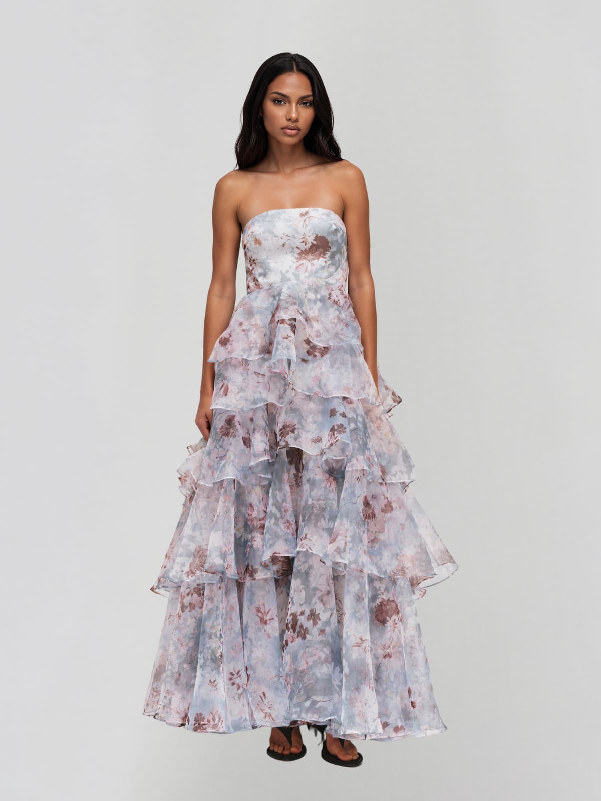 Kylden Strapless Floral Tiered Maxi Dress
