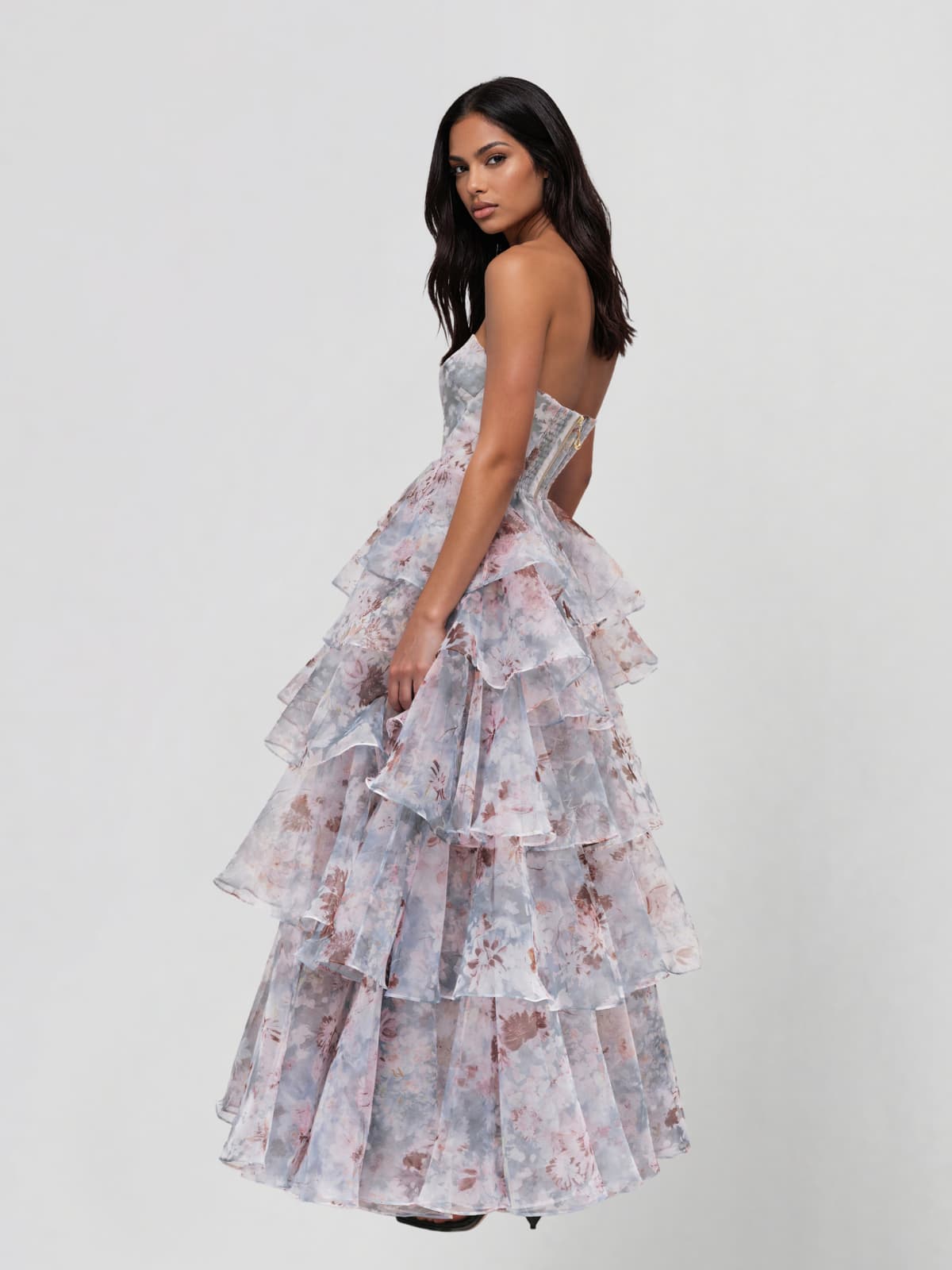 Kylden Strapless Floral Tiered Maxi Dress