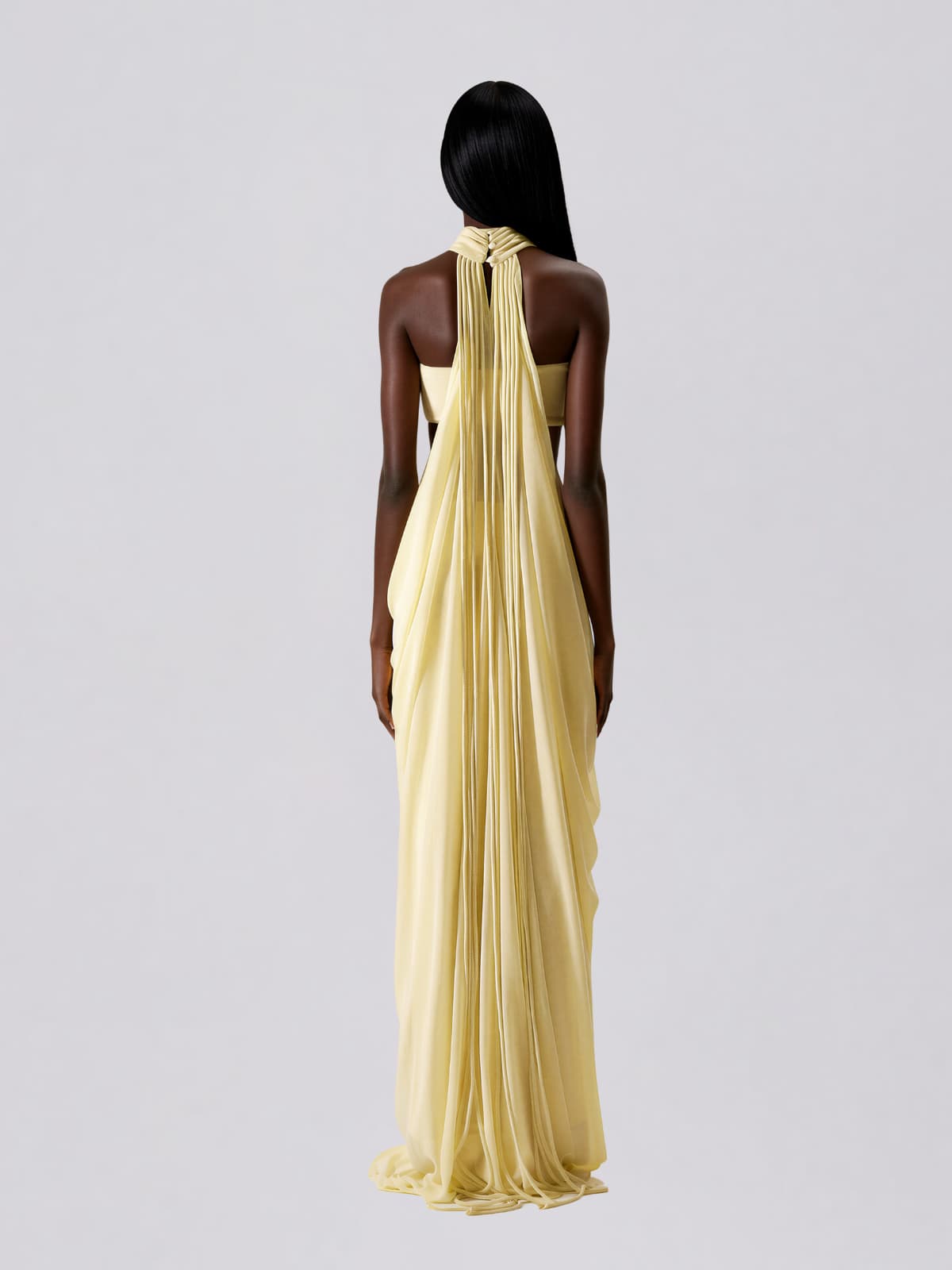 Layric Halterneck Draped Skirt Set In Butter Yellow