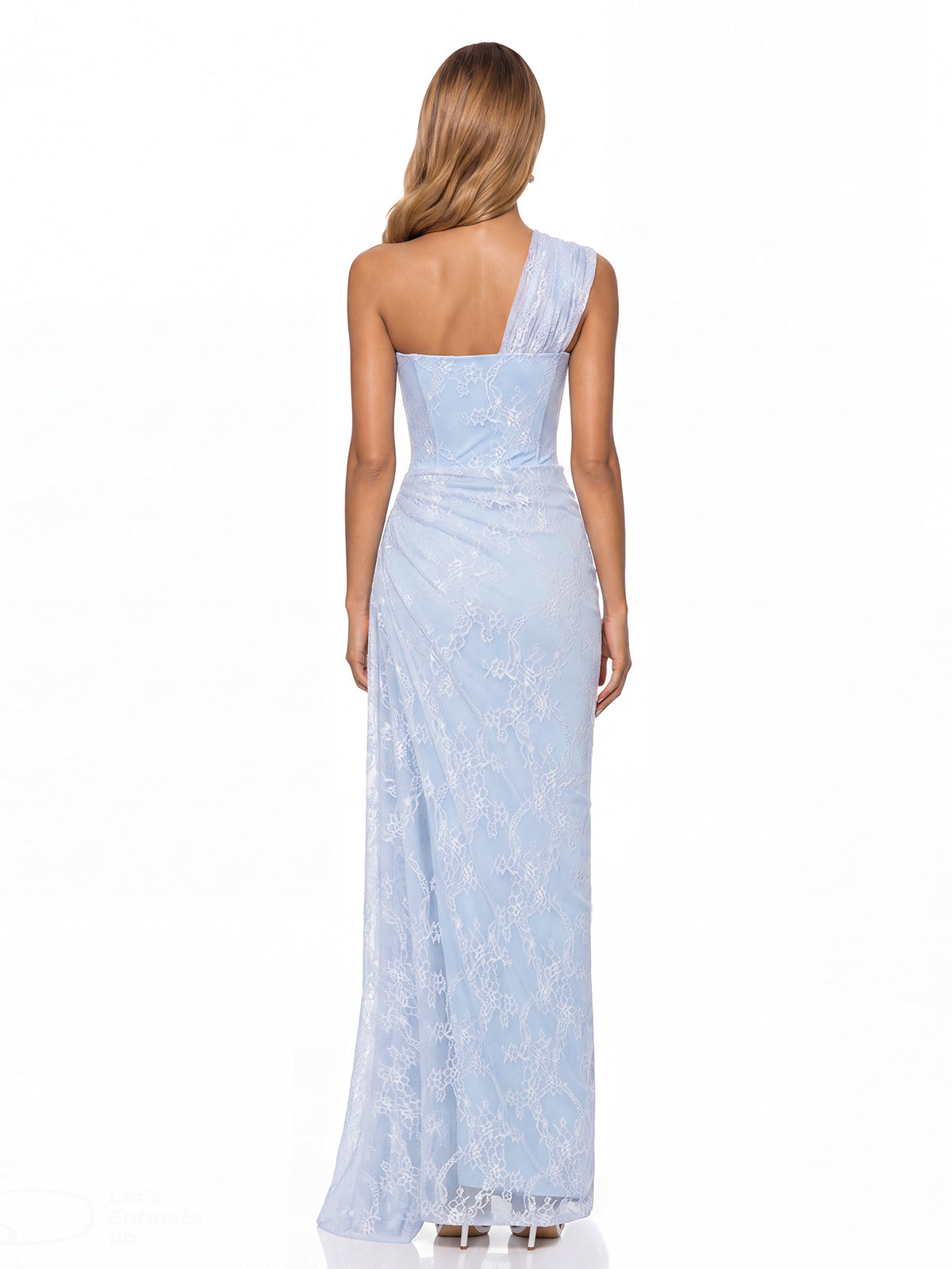Lenric One Shoulder Ruched Lace Maxi Dress