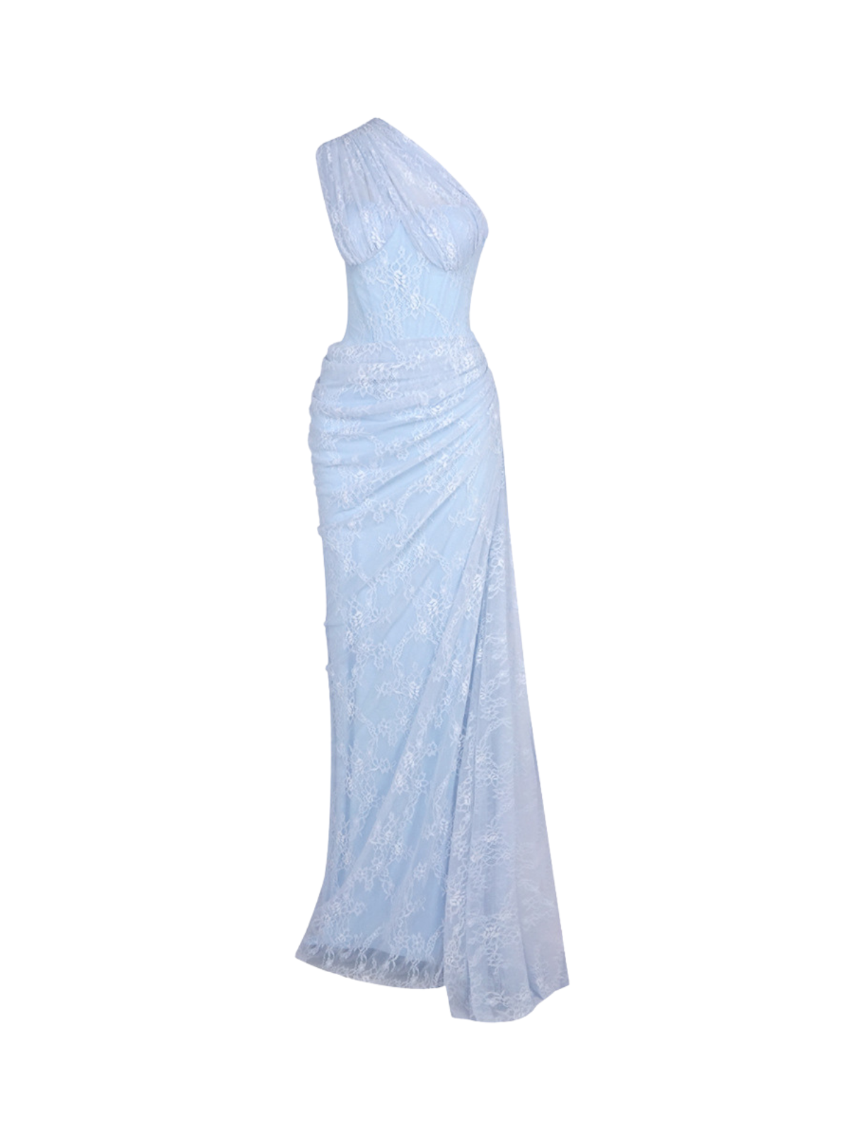 Lenric One Shoulder Ruched Lace Maxi Dress