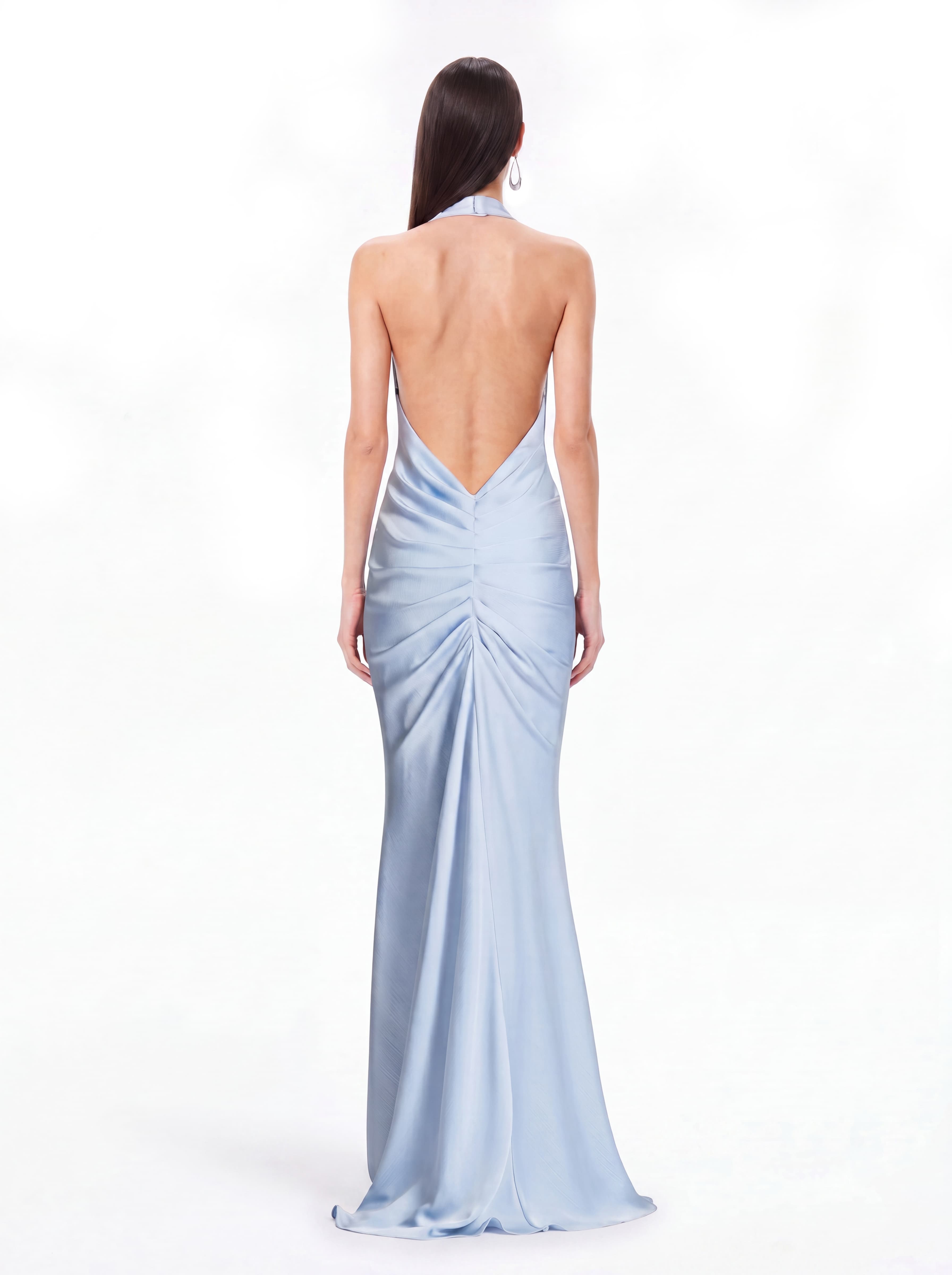 Leoran Plunge Neck Satin Maxi Dress In Baby Blue