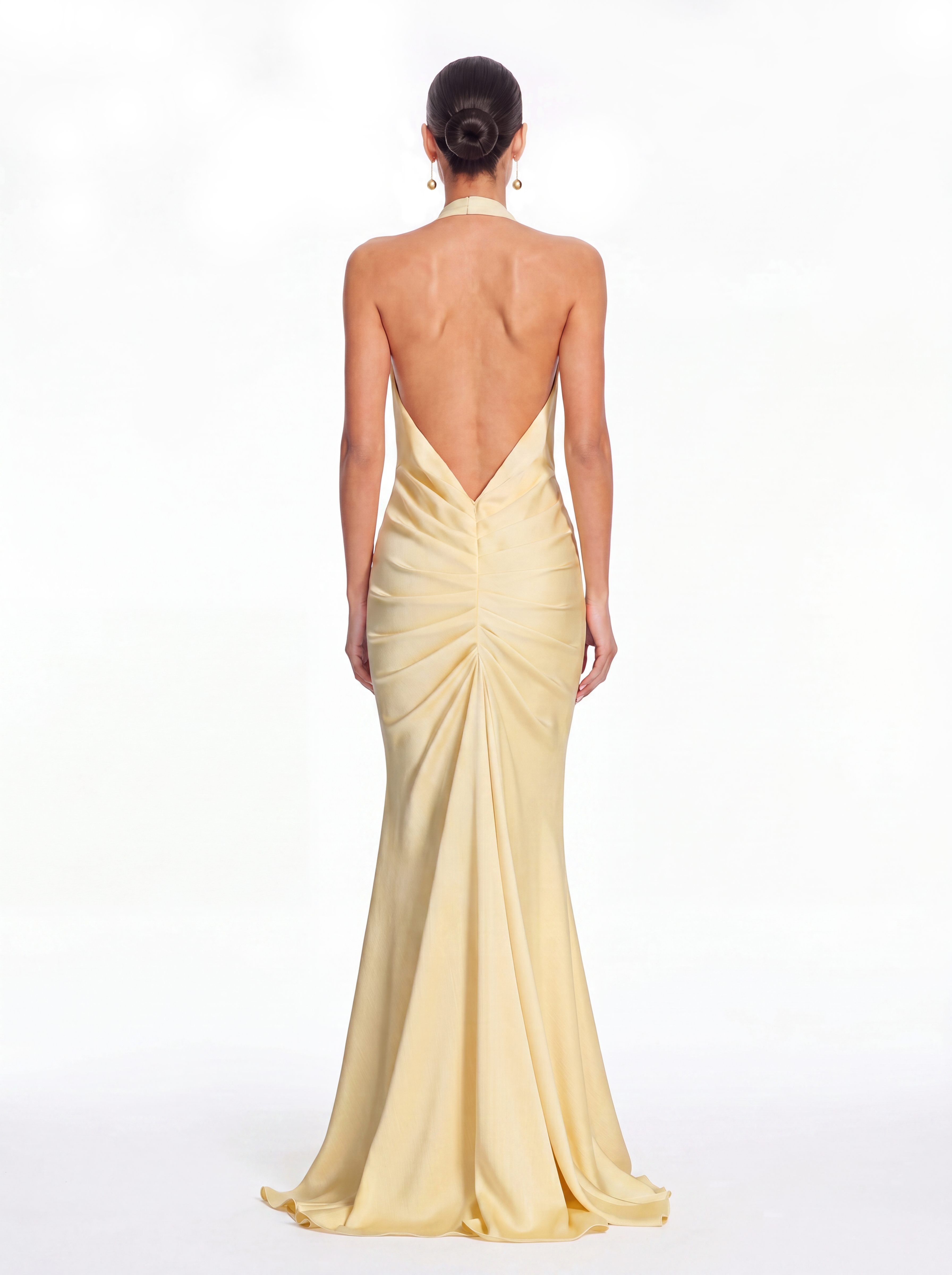 Leoran Plunge Neck Satin Maxi Dress In Yellow