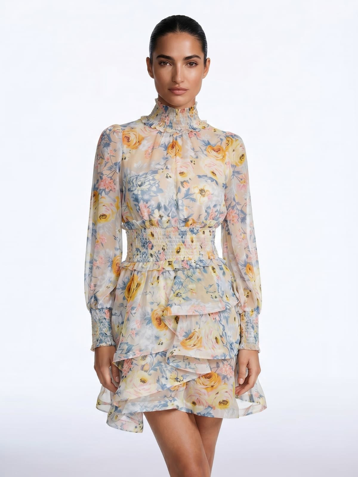 Livora High Neck Floral Ruffle Mini Dress