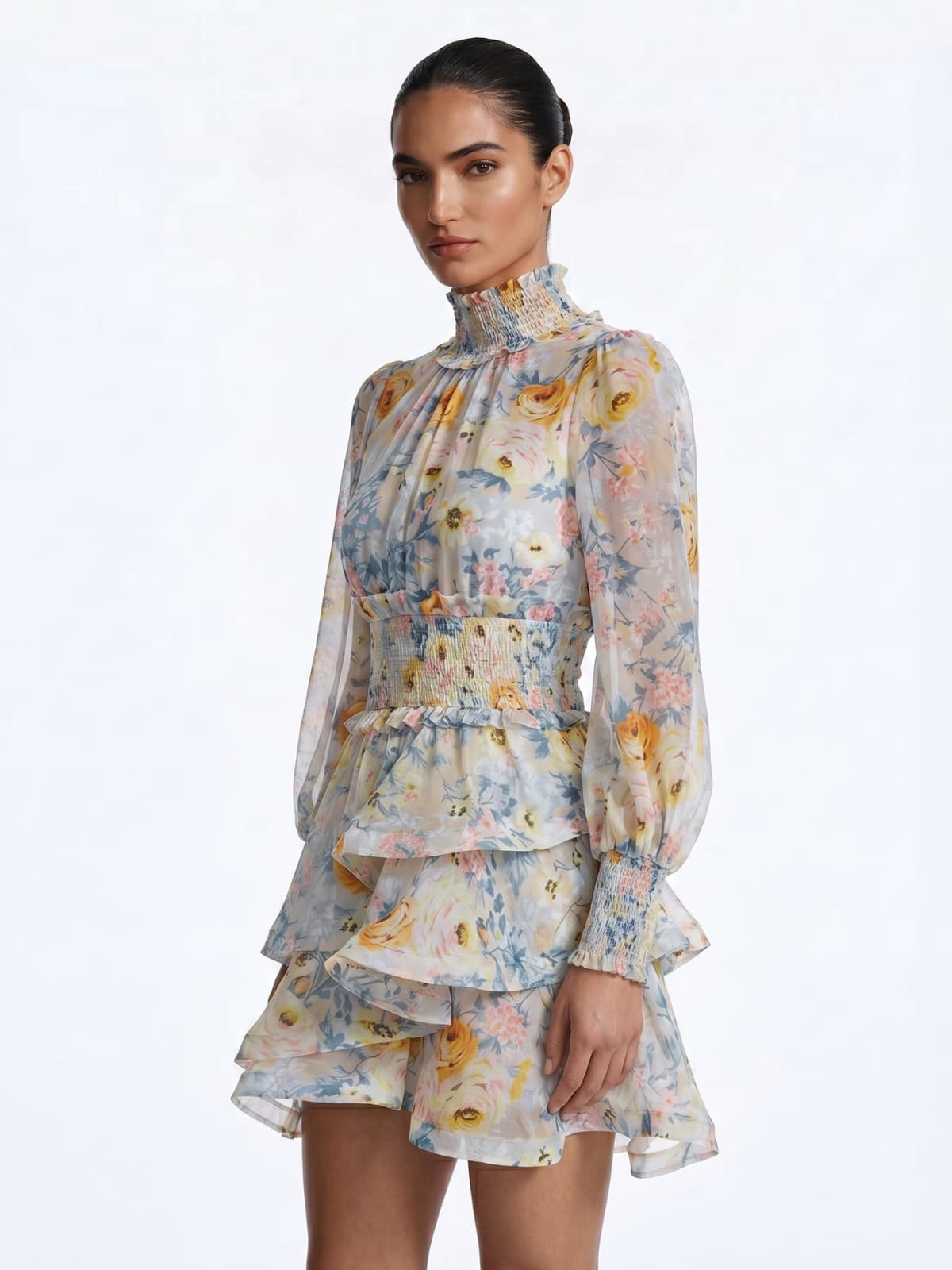 Livora High Neck Floral Ruffle Mini Dress
