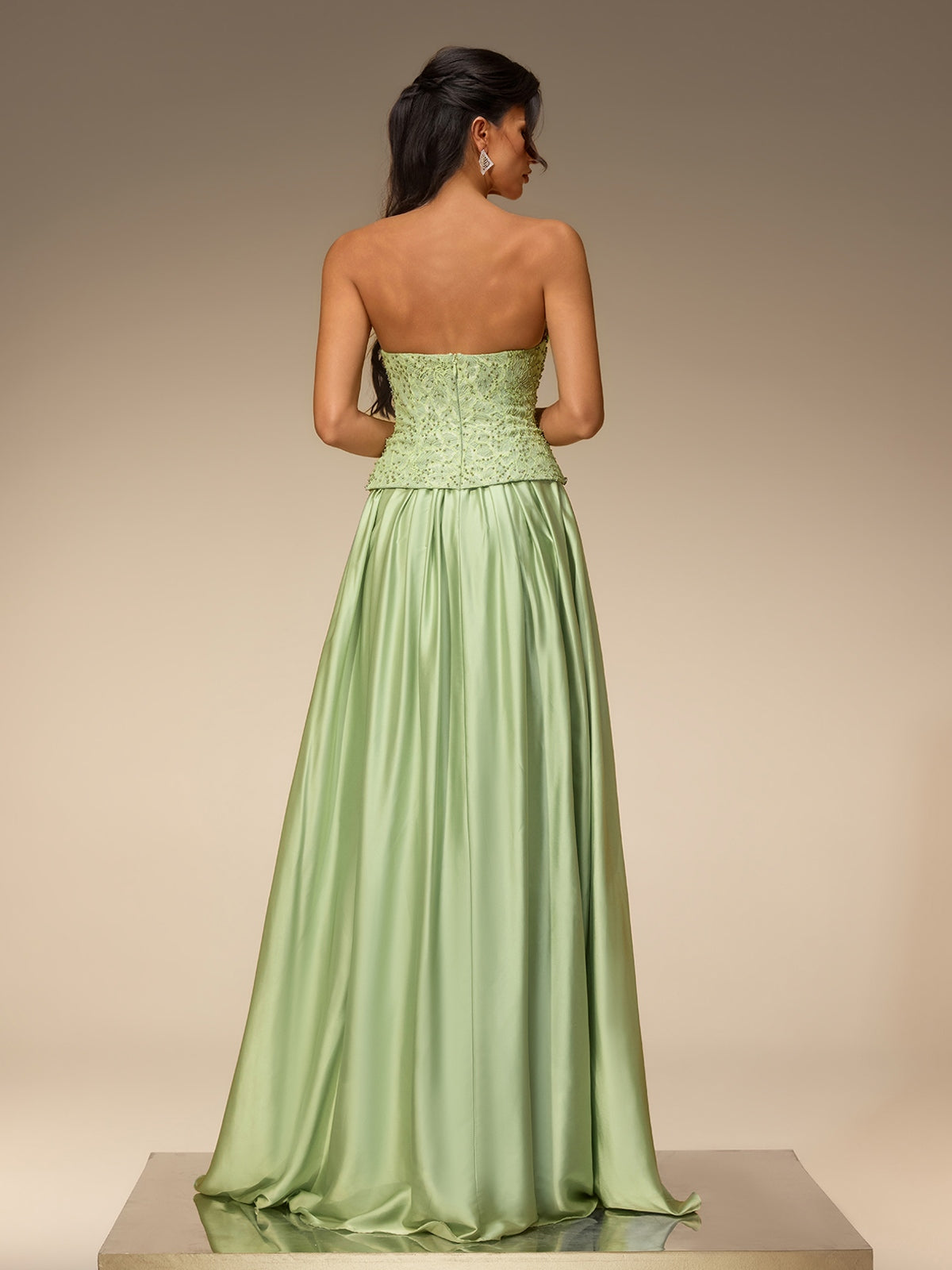 Lorvena Strapless Crystal Satin Maxi Dress