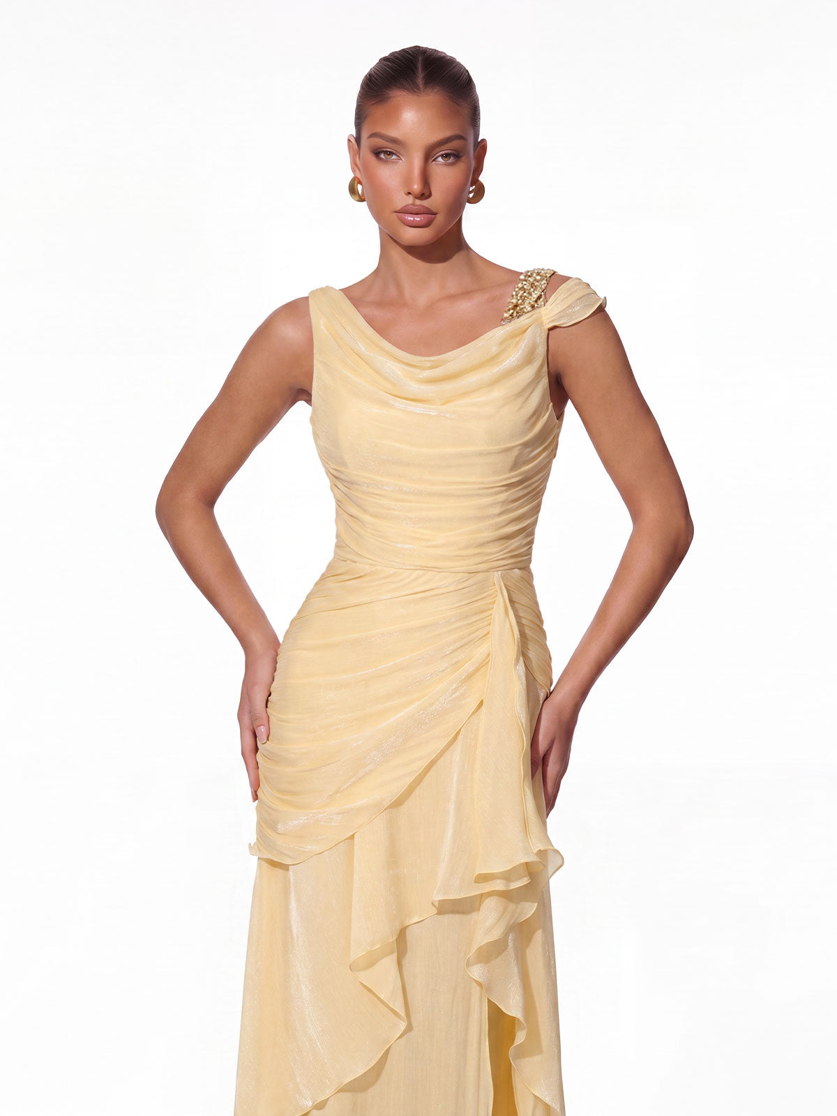 Lurevin Sequin Ruffle Maxi Dress