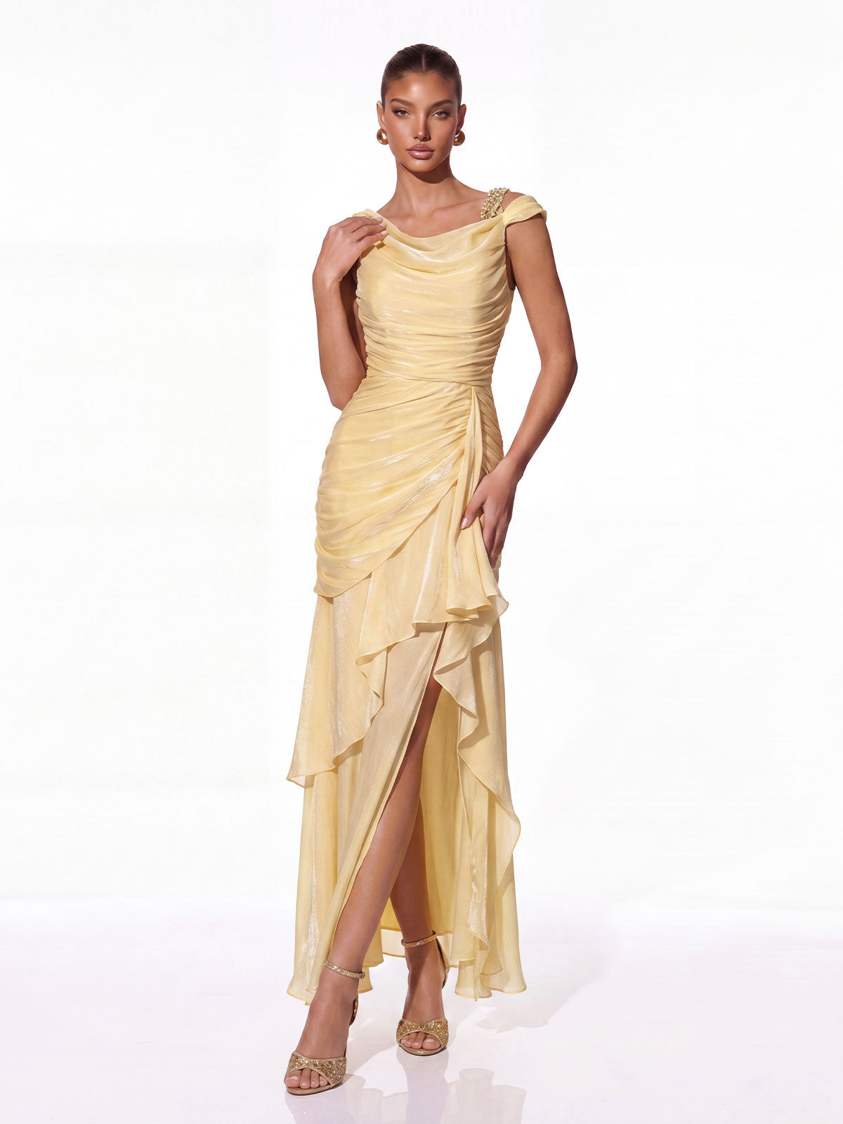 Lurevin Sequin Ruffle Maxi Dress