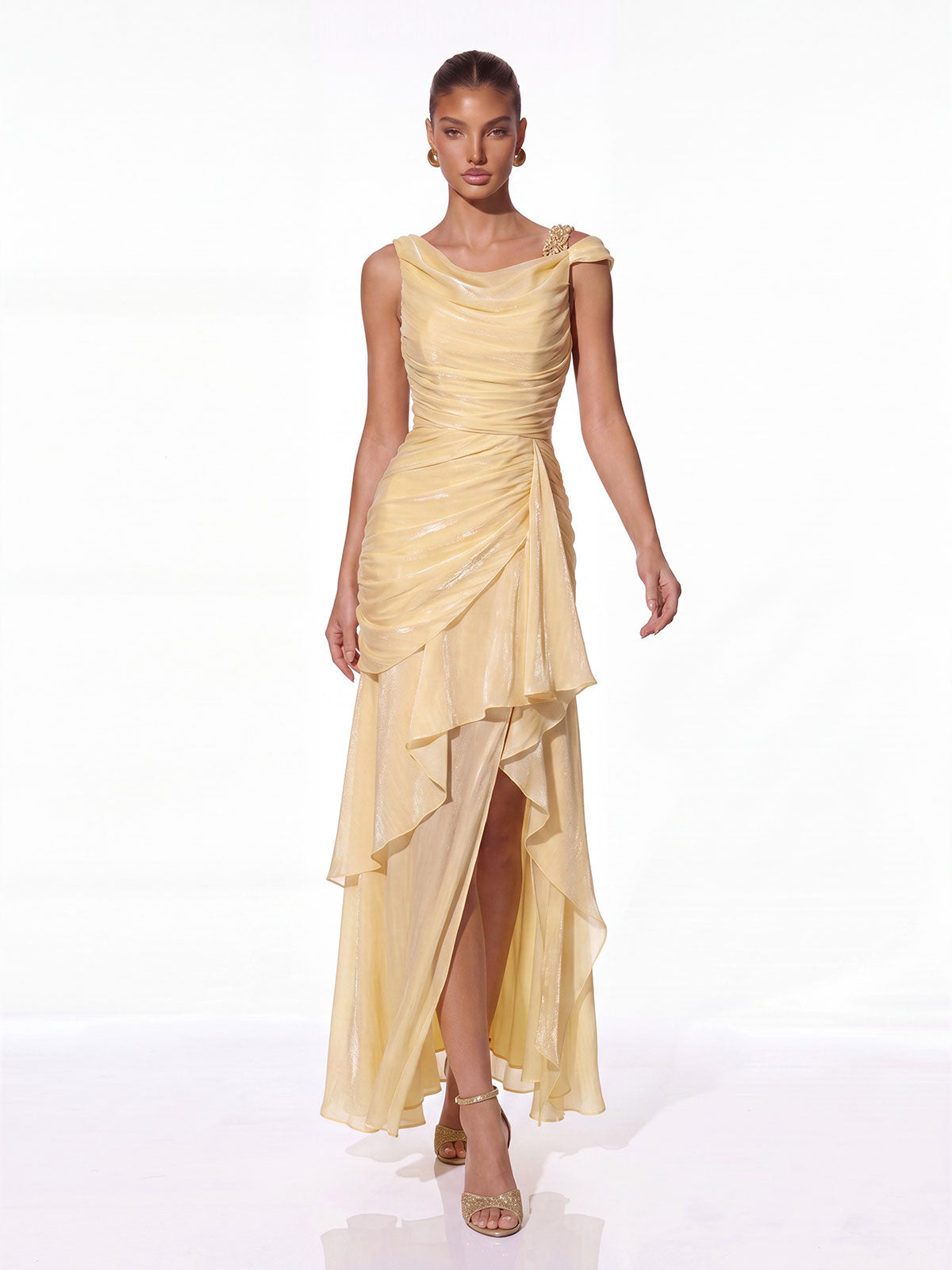 Lurevin Sequin Ruffle Maxi Dress