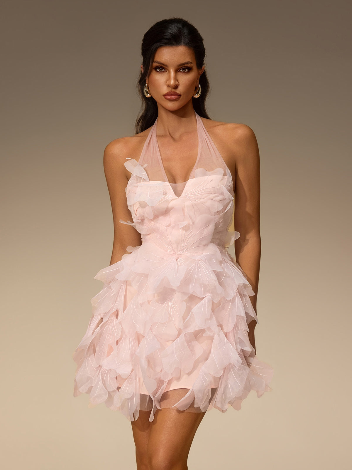 Lurexo Halterneck Petal Mini Dress