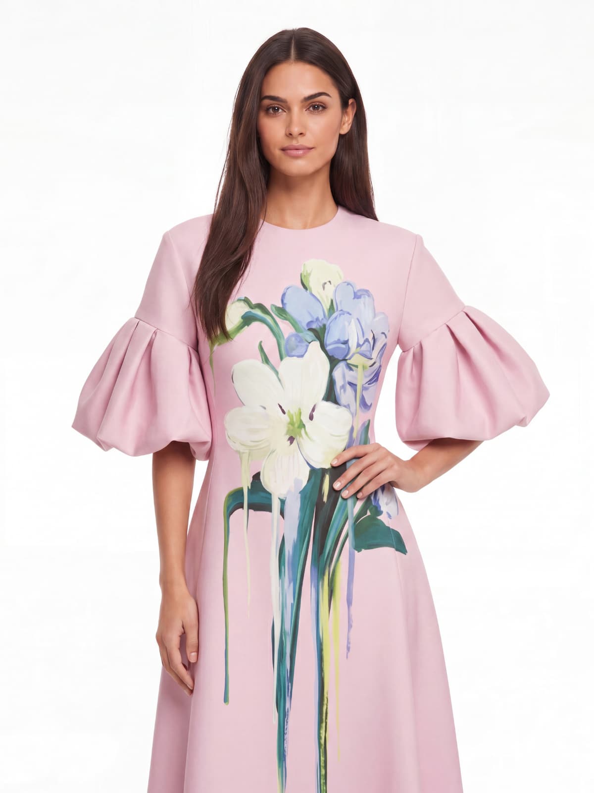 Luvric Puff Sleeve Floral Midi Dress