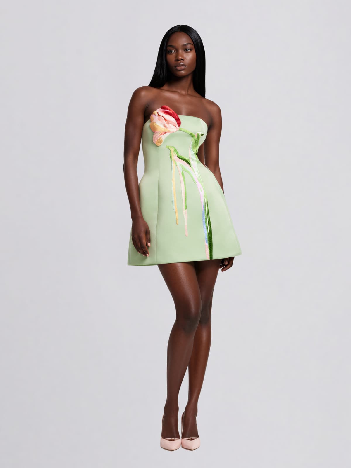 Luvric Strapless Flower Mini Dress