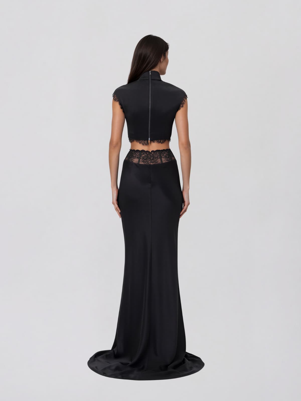 Maevik High Neck Lace Skirt Set