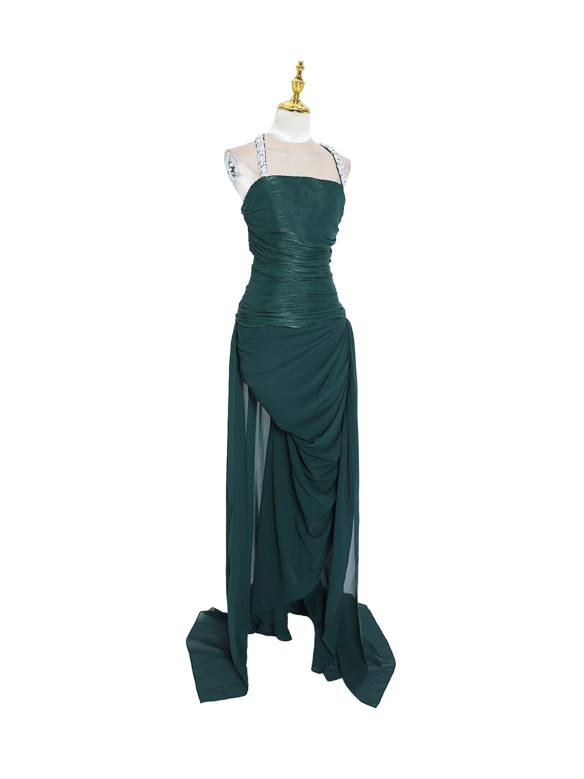 Melvora Halterneck Crystal Ruched Maxi Dress