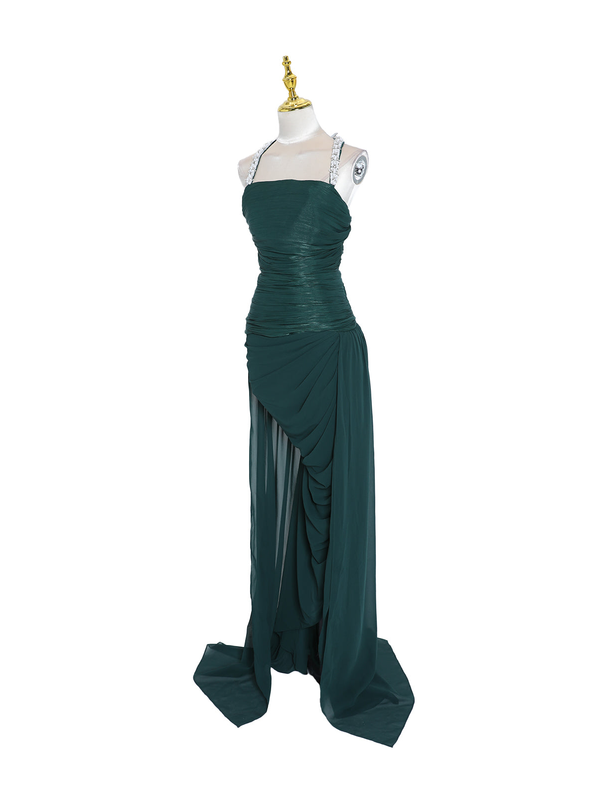 Melvora Halterneck Crystal Ruched Maxi Dress