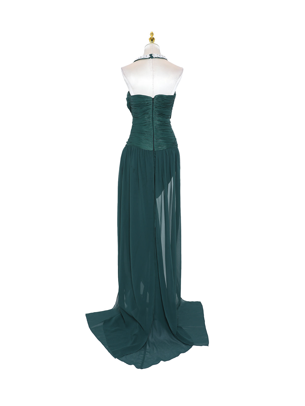 Melvora Halterneck Crystal Ruched Maxi Dress