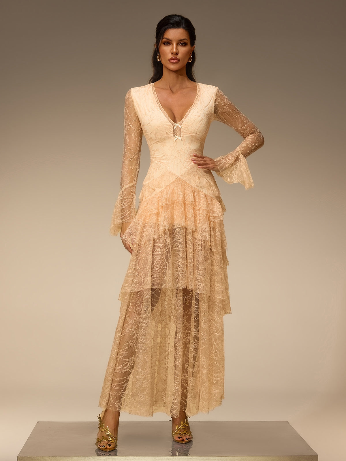 Mirelo V Neck Lace Maxi Dress