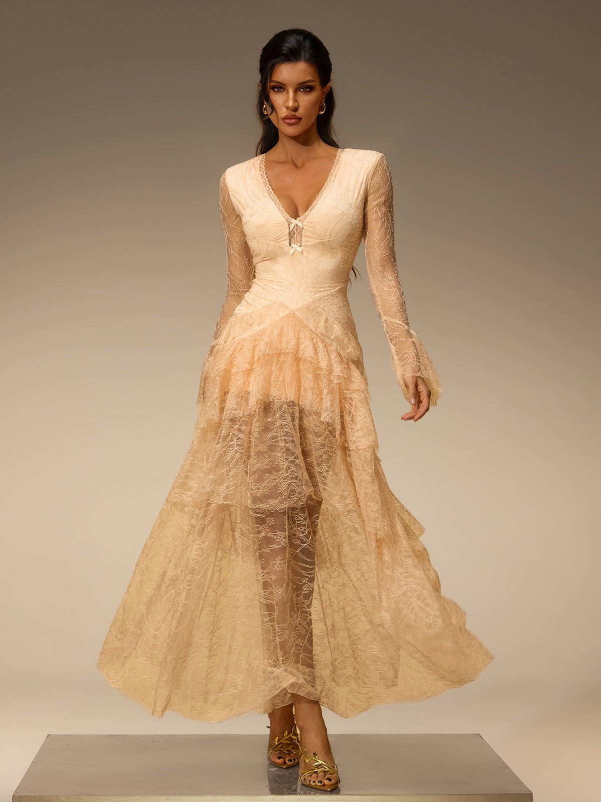 Mirelo V Neck Lace Maxi Dress