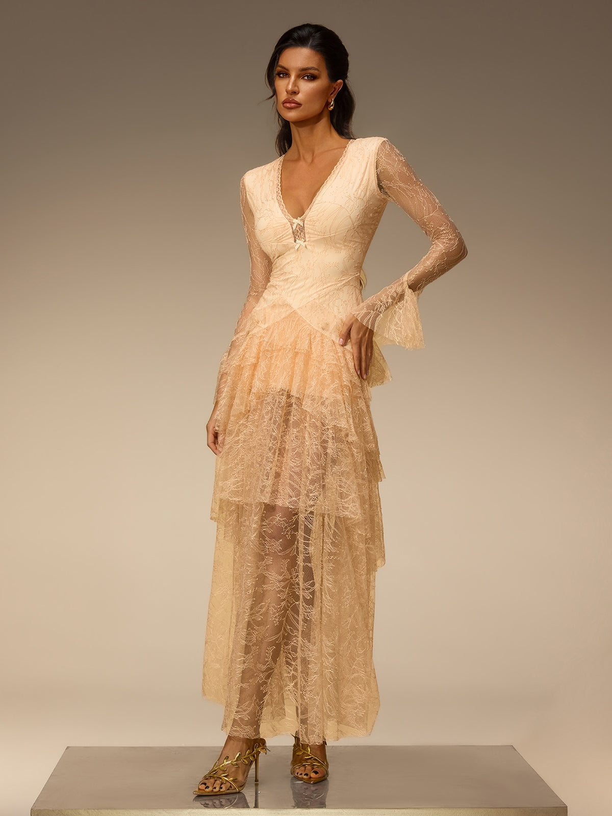 Mirelo V Neck Lace Maxi Dress