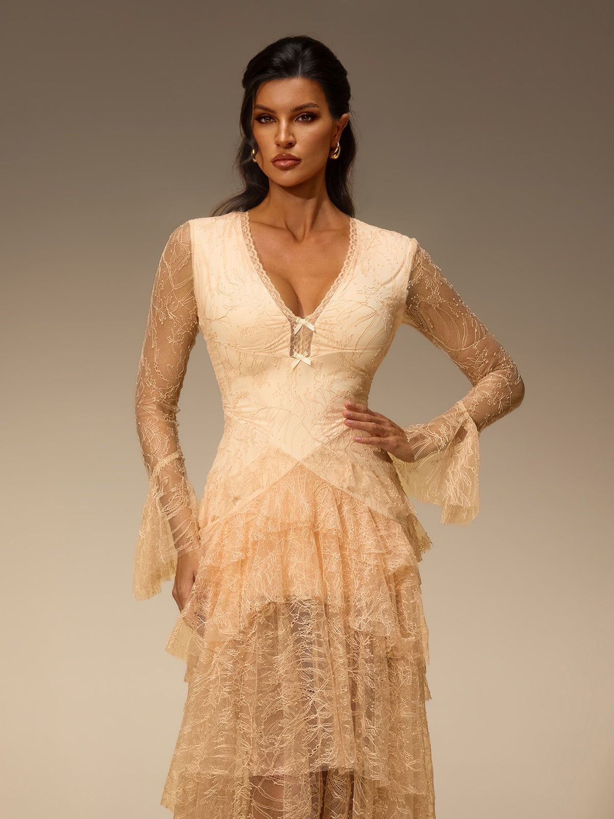 Mirelo V Neck Lace Maxi Dress