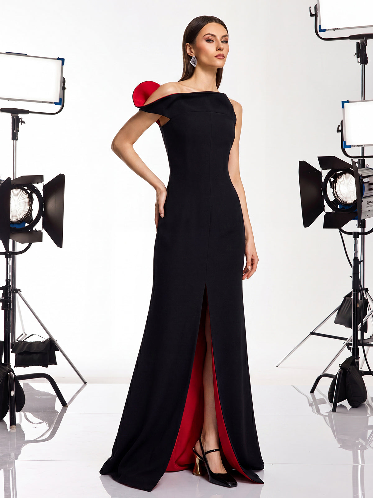 Nexian One Shoulder Red Sole Split Maxi Dress