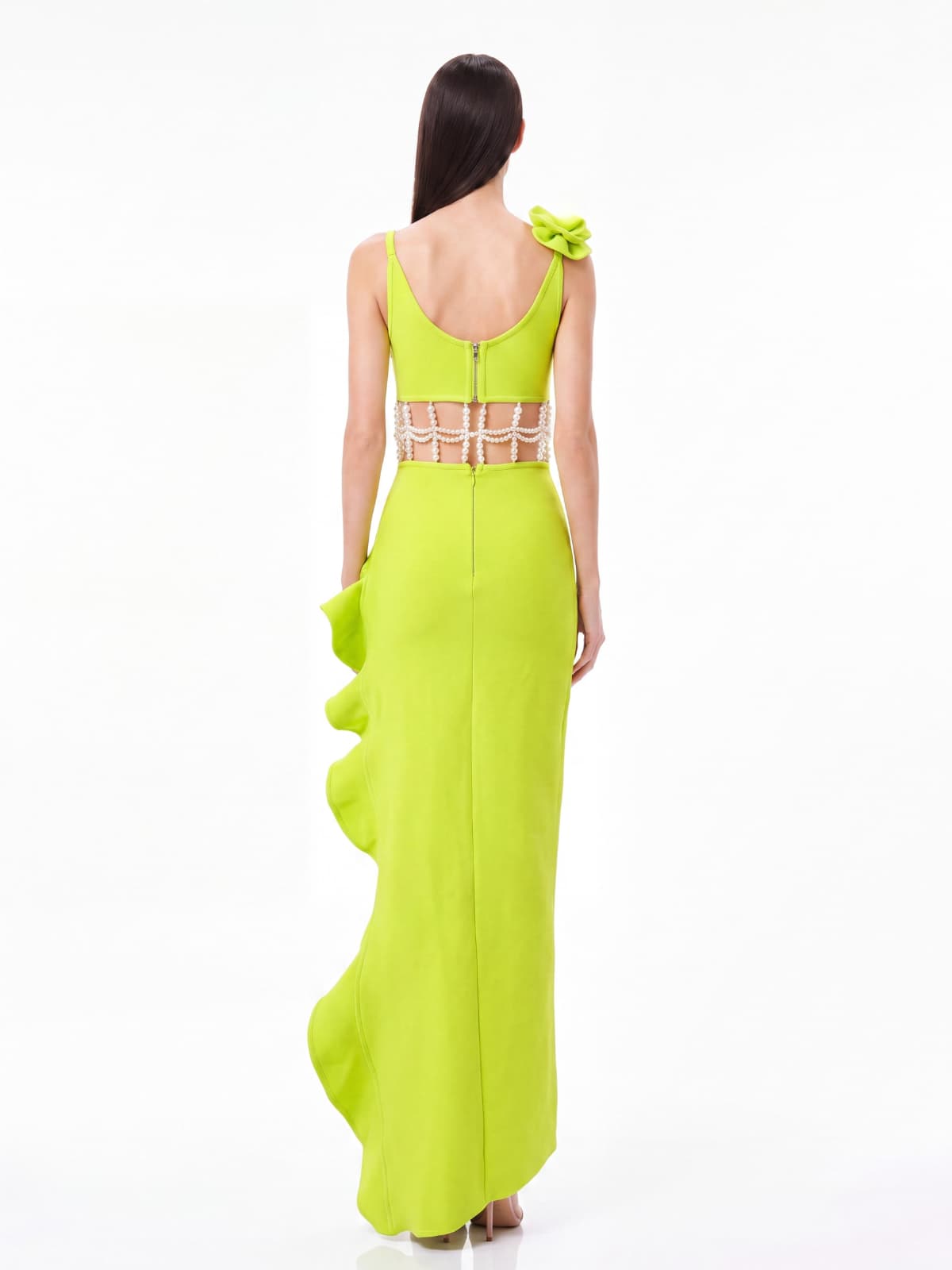 Nysora Pearl Split Maxi Dress In Chartreuse