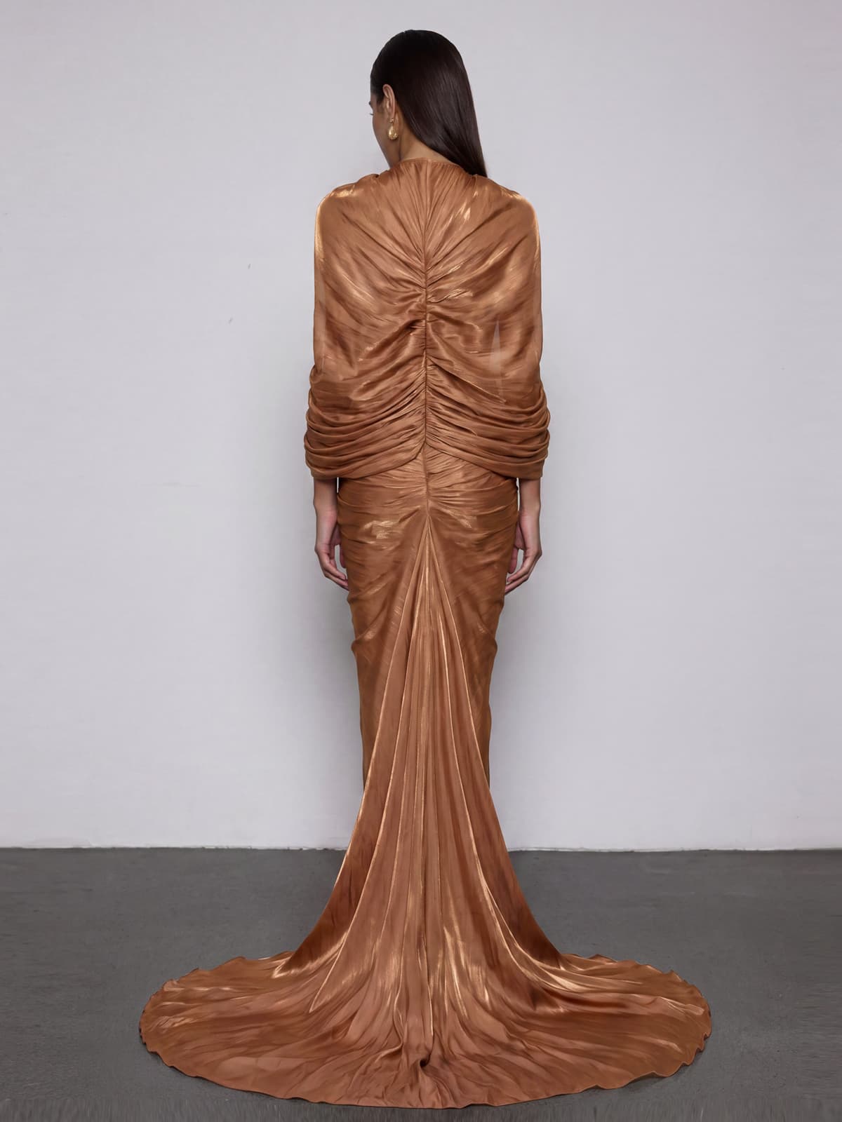 Osvik Cape Ruched Flower Maxi Dress