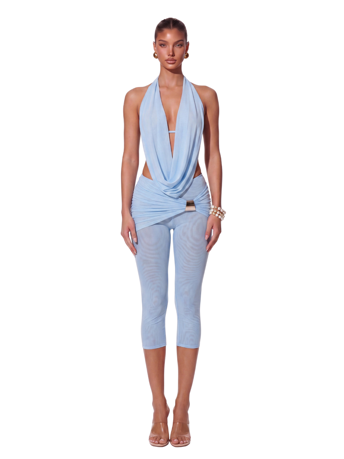 Quirin Cowl Neck Ruched Capri Pants Set