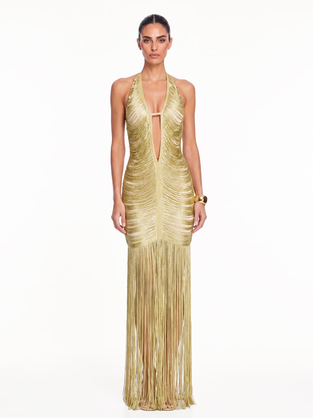 Rethix Plunge Neck Fringe Maxi Dress