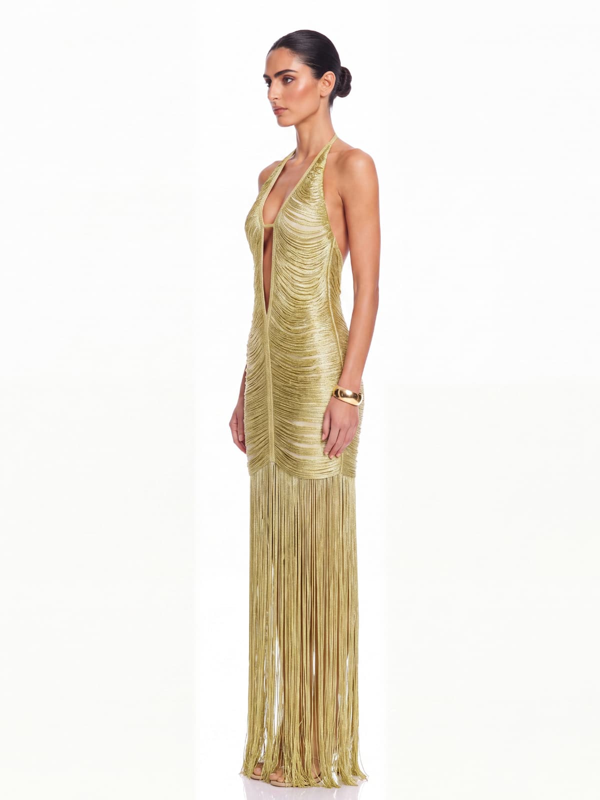 Rethix Plunge Neck Fringe Maxi Dress