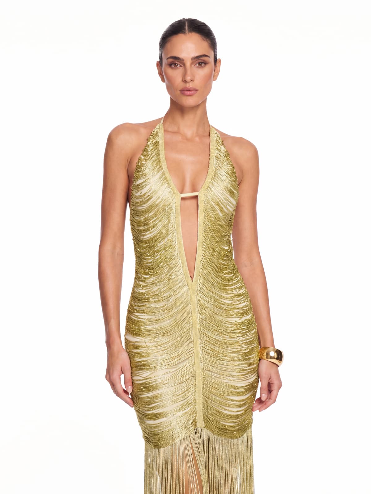 Rethix Plunge Neck Fringe Maxi Dress
