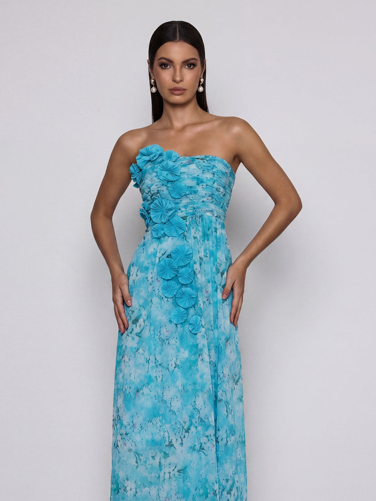 Rexion Strapless Flower Maxi Dress