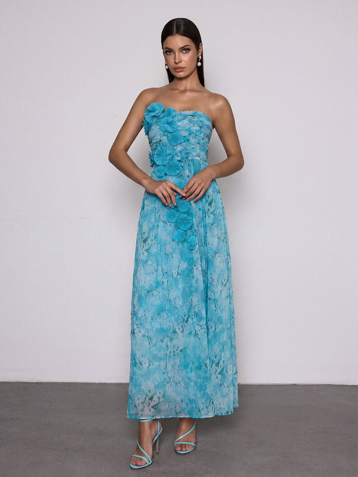 Rexion Strapless Flower Maxi Dress