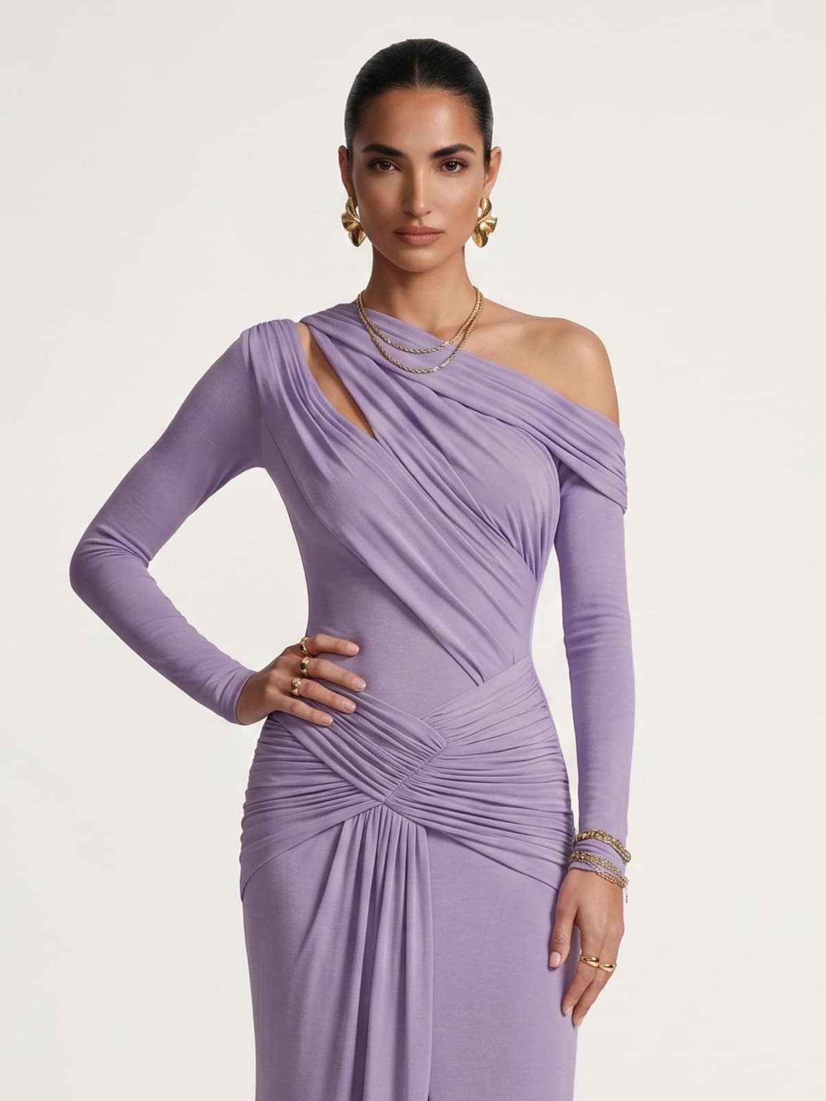 Riveno One Shoulder Ruched Maxi Dress