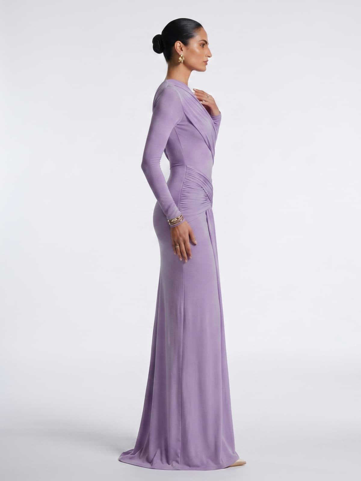 Riveno One Shoulder Ruched Maxi Dress