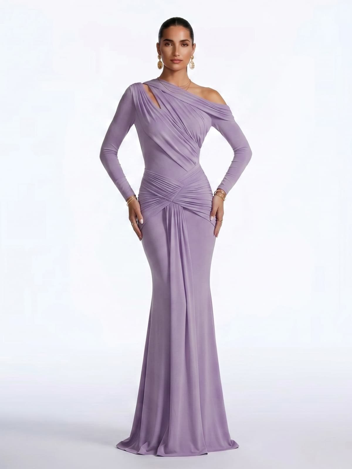 Riveno One Shoulder Ruched Maxi Dress