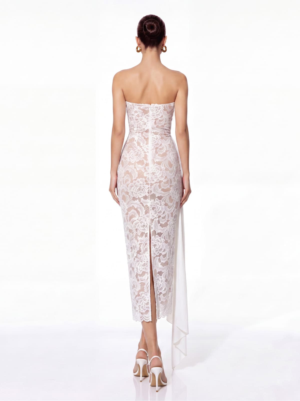 Roslen Strapless Lace Maxi Dress In White