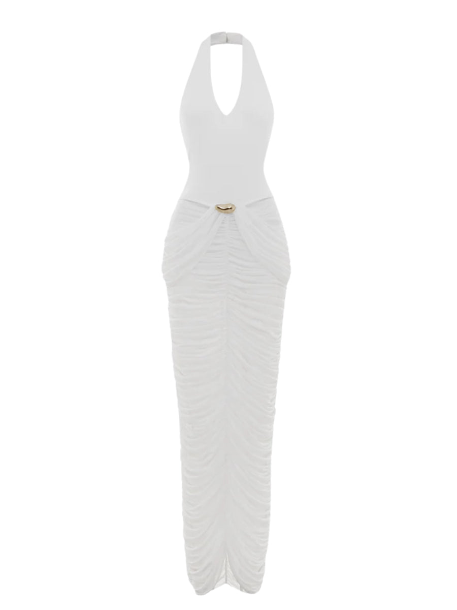 Rothbald V Neck Draped Maxi Dress