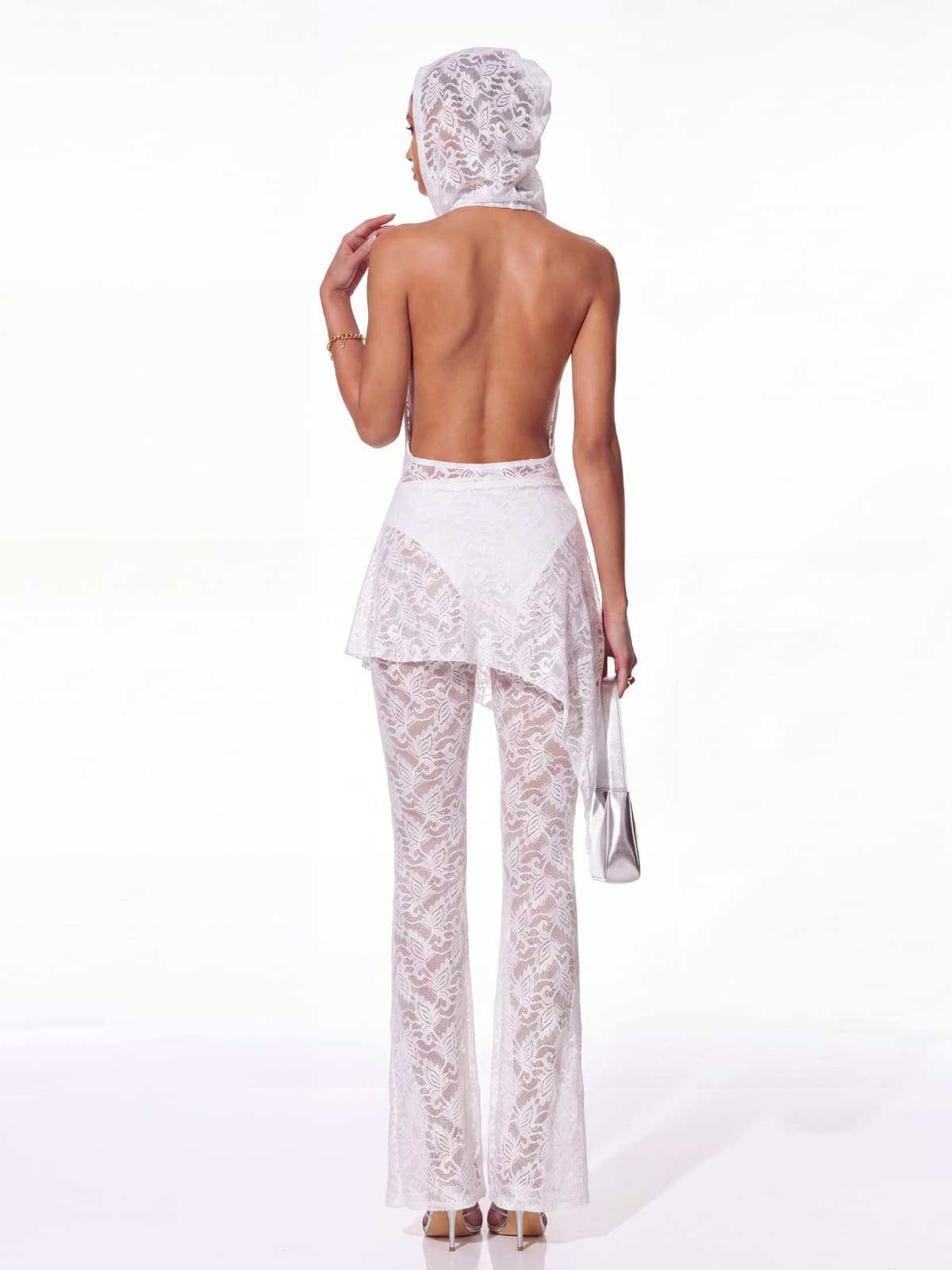 Senora Cowl Neck Lace Flared Pants Set