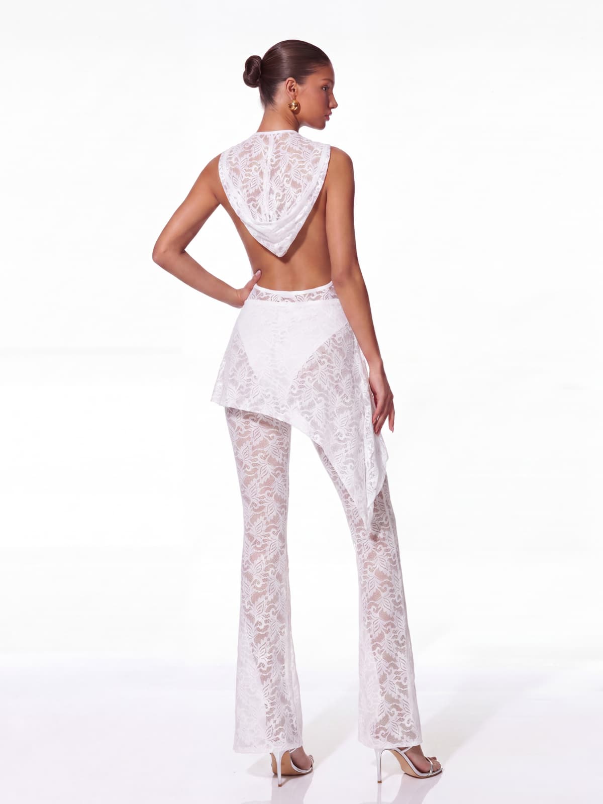 Senora Cowl Neck Lace Flared Pants Set