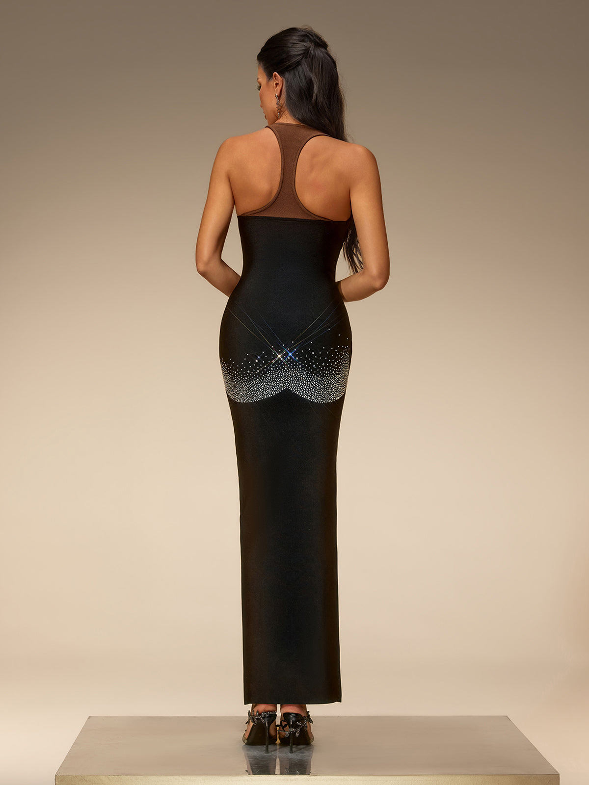 Sesta Sleeveless Rhinestone Bandage Maxi Dress