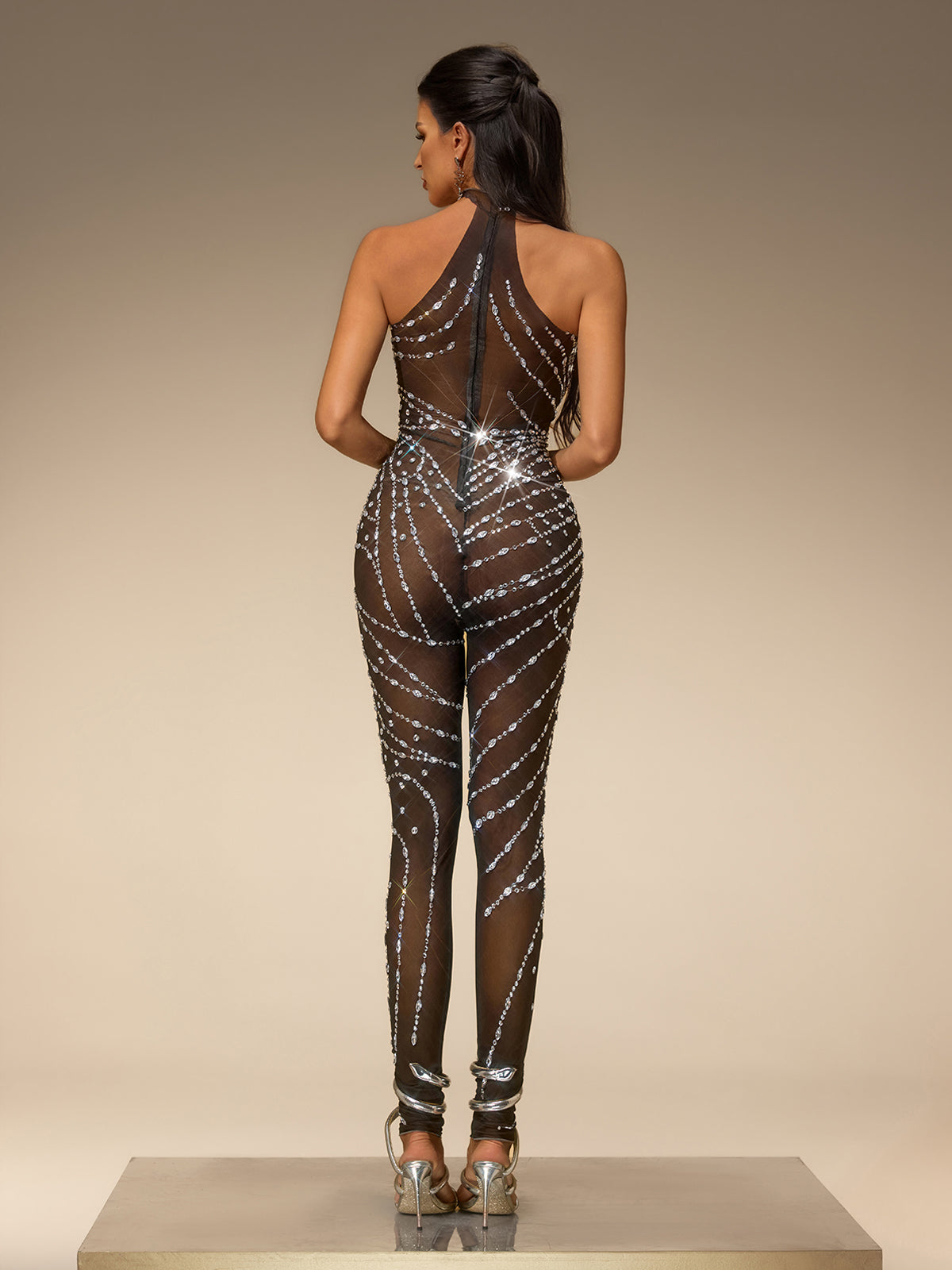 Siesia Rhinestone Mesh Jumpsuit