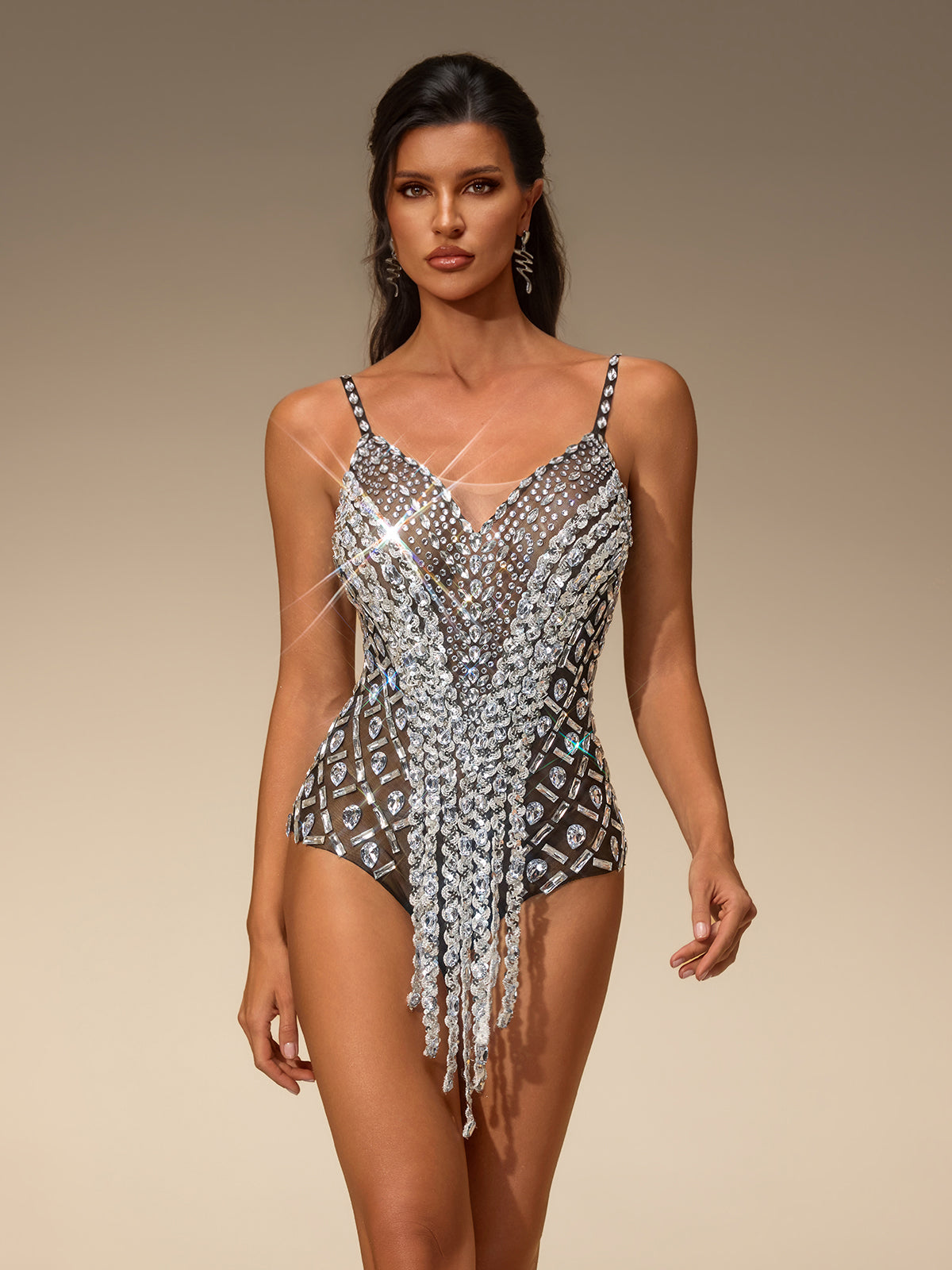 Siesra Spaghetti Crystal Fringe Bodysuit