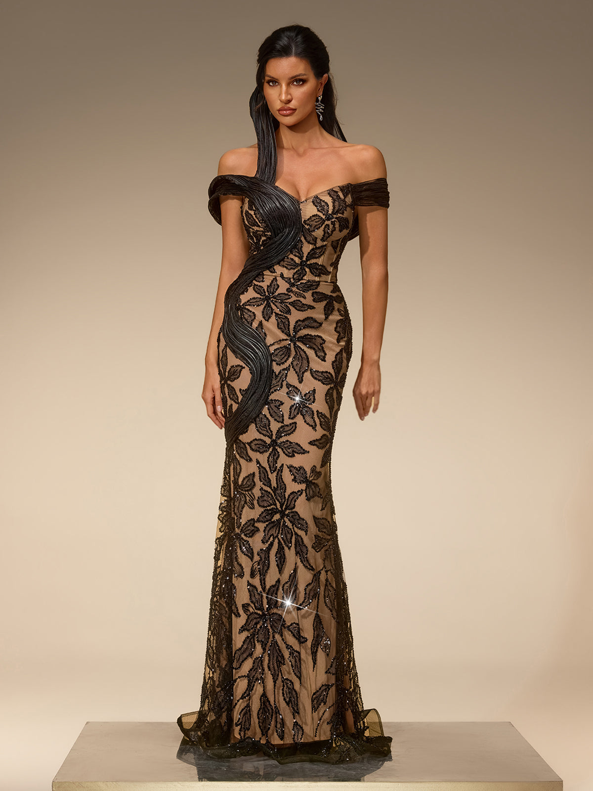 Silsea Off Shoulder Floral Sequin Maxi Dress