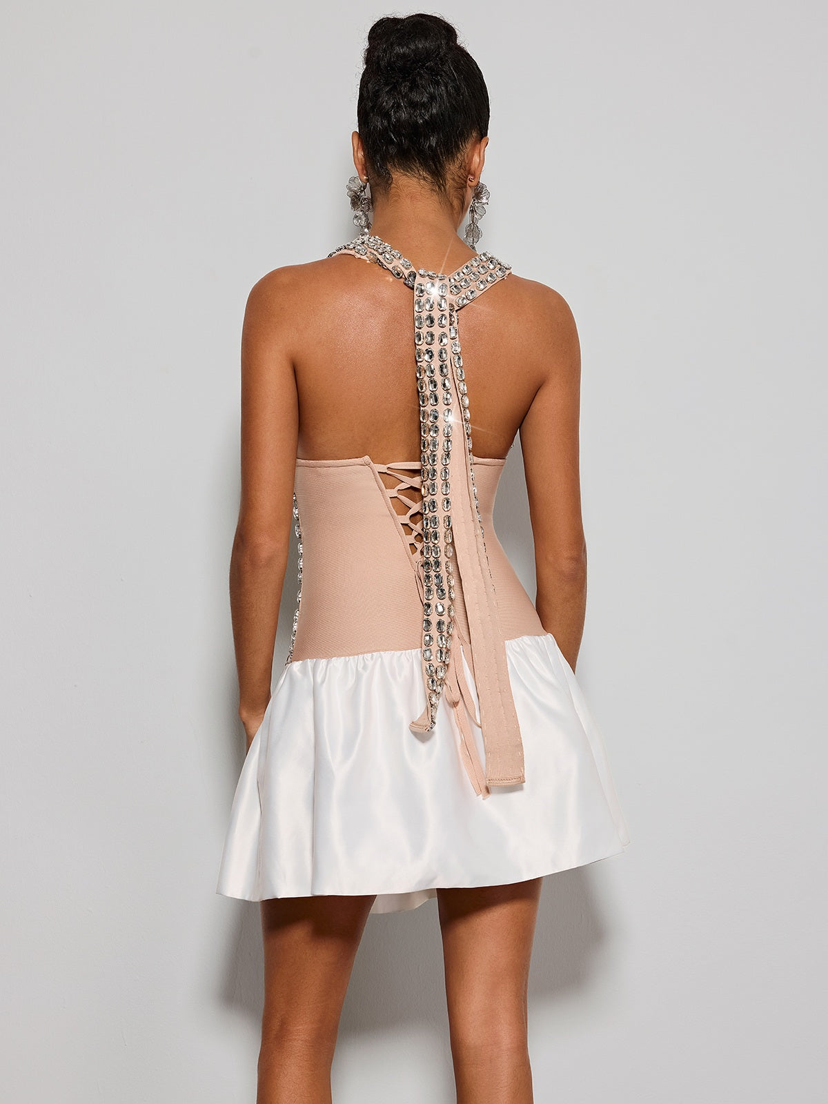 Siran Halterneck Satin Crystal Mini Dress