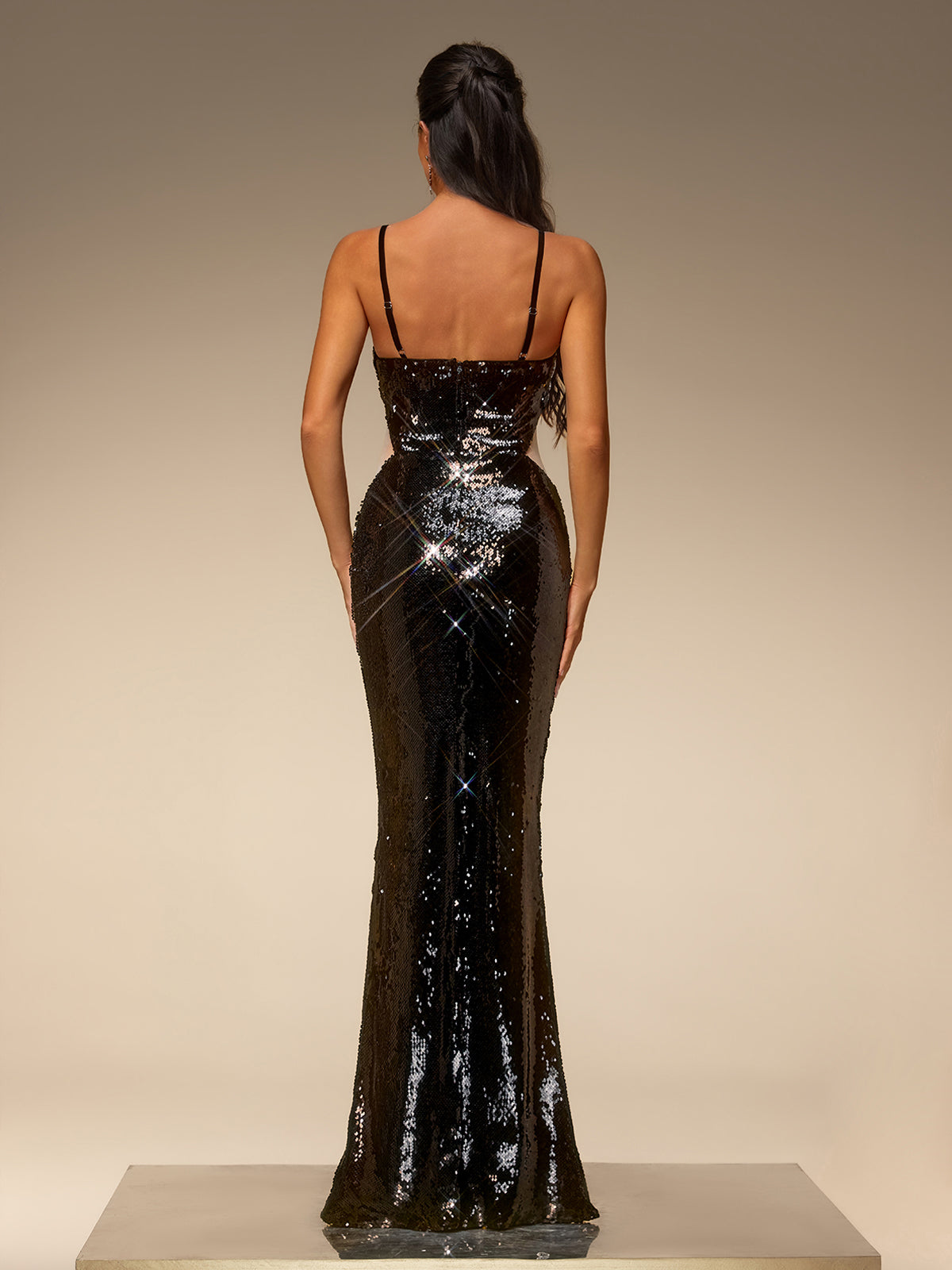 Soline Spaghetti Crystal Sequin Maxi Dress